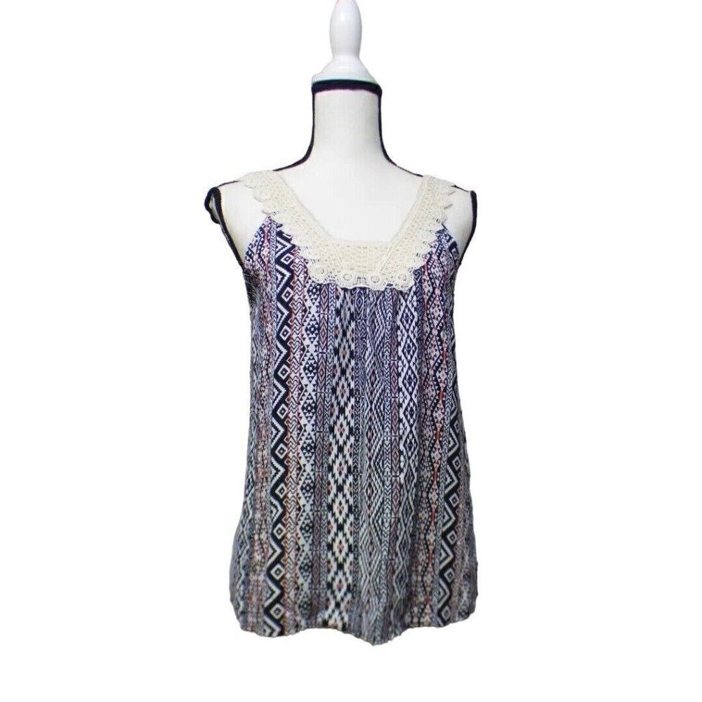 Miss Chievous Junior’s Crochet-Trim Woven Tank Top, Black/White, S